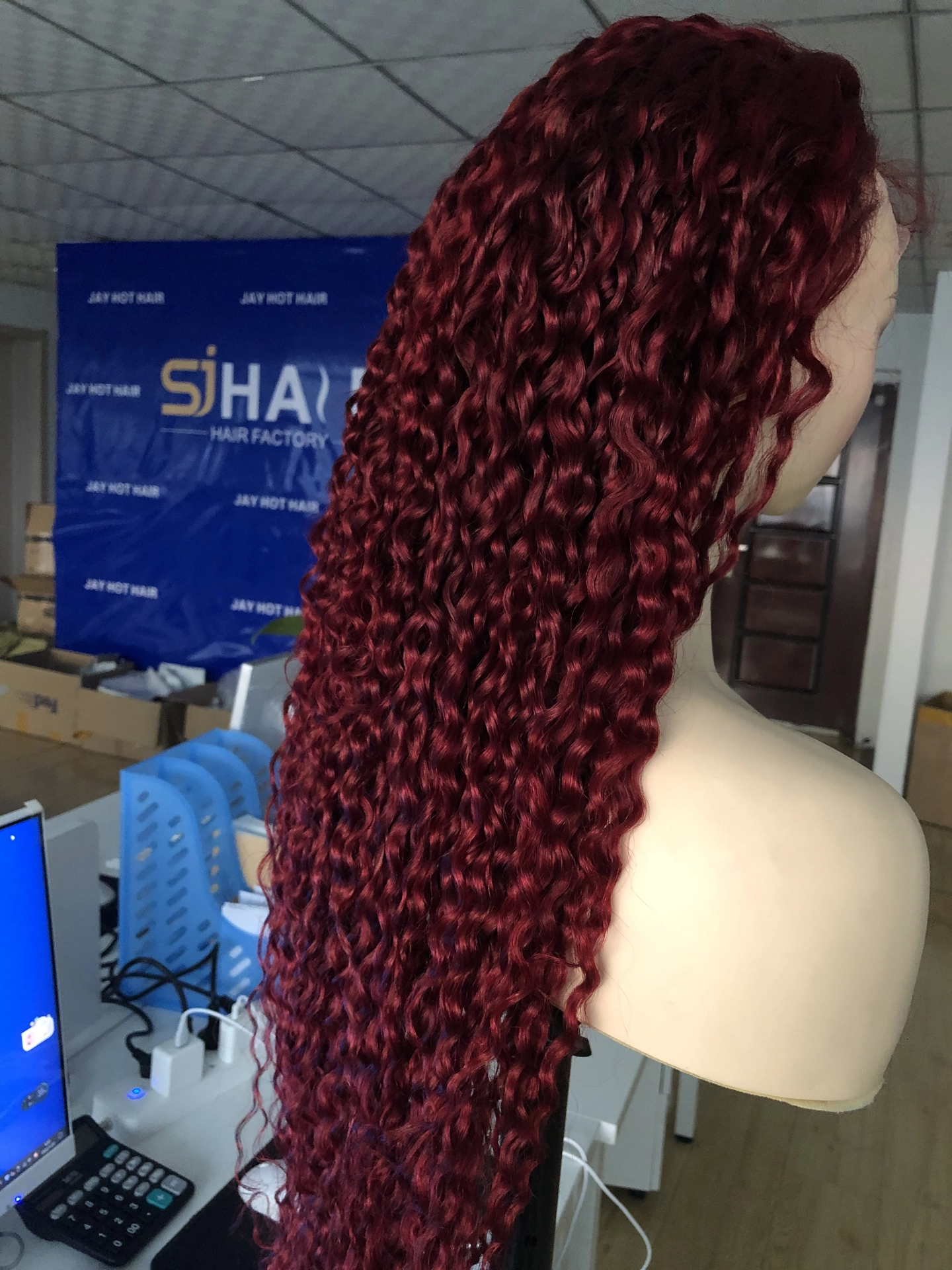 #Burgundy 13X4frontal wig Water Wave 28inch